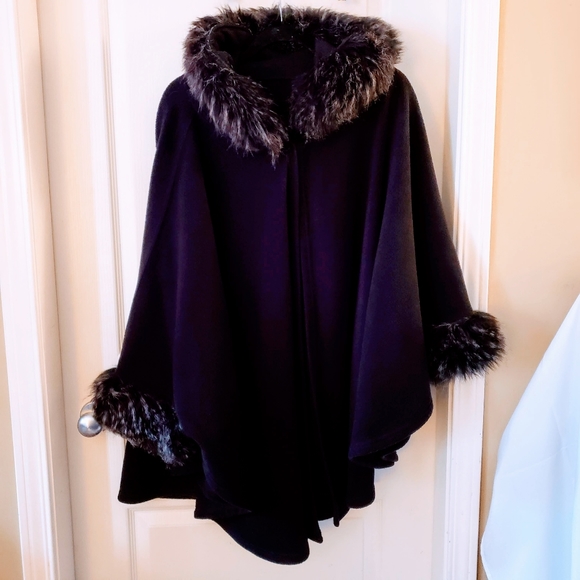 Gorgeous one of a kind hooded cape with faux fur